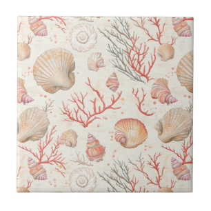 Elegante Meeresmuscheln & Korallenzweig Fliese