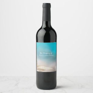 Elegante Meeresschnecken Blaue Tropische Strand We Weinetikett