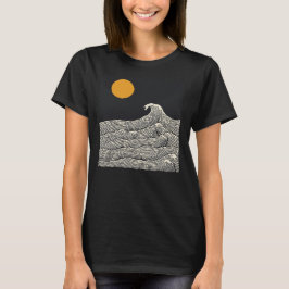 Elegante Meereswellen unter dem Mond T-Shirt
