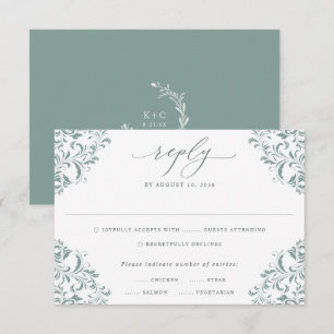 Elegante Meergrüne Vintage-Klassische Hochzeit RSVP Karte