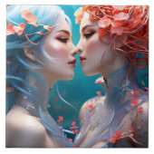 Elegante Meerjungfrauen begleiten unterseeische Bl Fliese (Vorderseite)