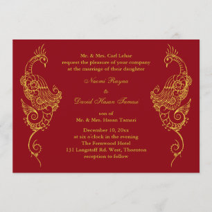 Elegante Mehndi Peacock Hochzeit Einladung - Rot