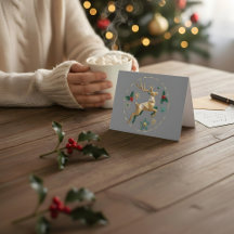 Elegante mehrfarbige Rentier-Weihnachtsgrußkarte f