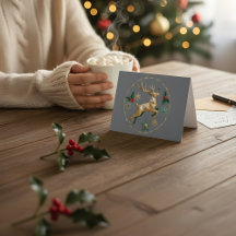 Elegante mehrfarbige Rentier-Weihnachtsgrußkarte f