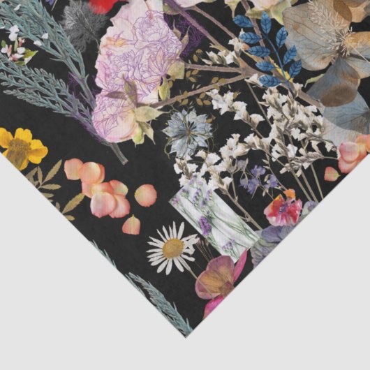 Elegante mehrfarbige Wildblume Collage Seidenpapier (Ausschnitt)