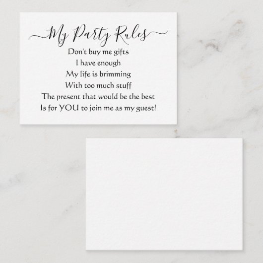 Elegante Mein Party ohne Geschenke Poem Enclosure Begleitkarte (Vorne/Hinten)