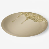 Elegante Melting Gold Glittery Glam Pappteller (Schrägansicht)