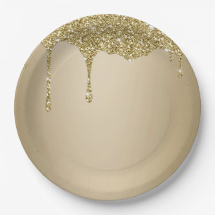 Elegante Melting Gold Glittery Glam Pappteller