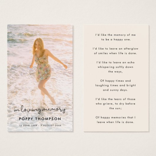 Elegante Memorial | Beerdigung Gefallen-Karte (Vorne & Hinten)