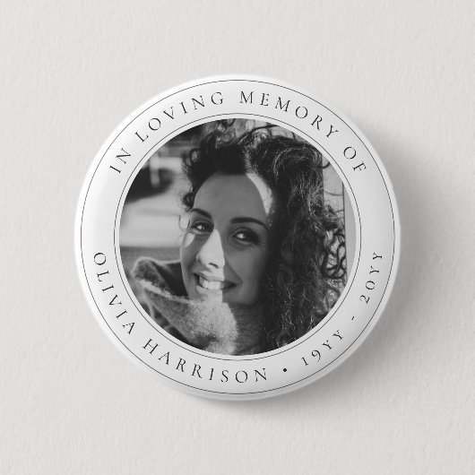 Elegante Memorial | Beerdigung Gunst Schwarz und W Button (Vorderseite)