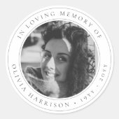 Elegante Memorial | Beerdigung Schwarz und Weiß Runder Aufkleber (Vorderseite)