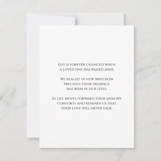 Elegante Memorial | Foto Beileid Danke Karte (Rückseite)