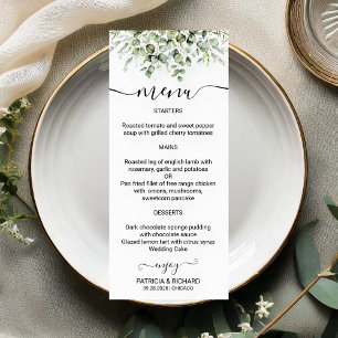 Elegante Menükarten für die Hochzeit mit Grün