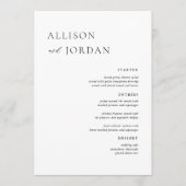 Elegante Menüs zum einfachen Hochzeitessen Party Menükarte (Vorderseite)