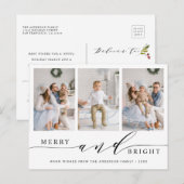 Elegante Merry & Bright 3 Foto Holiday Postcard Postkarte (Vorne/Hinten)