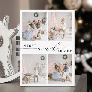 Elegante Merry & Bright 4 Foto Collage Feiertagskarte