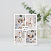Elegante Merry & Bright 4 Foto Holiday Postcard Postkarte (Stehend Vorderseite)