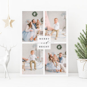 Elegante Merry & Bright 4 Foto Holiday Postcard Postkarte