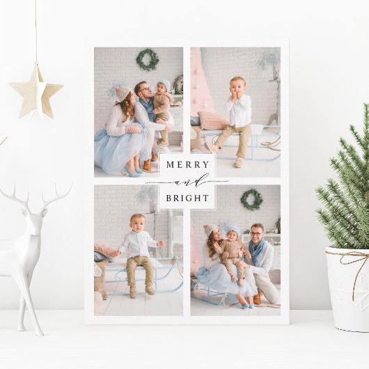 Elegante Merry & Bright 4 Foto Holiday Postcard Postkarte