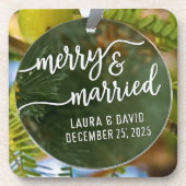 Elegante "Merry & Verheiratet" Weihnachtsschmuck Getränkeuntersetzer (Vorderseite)