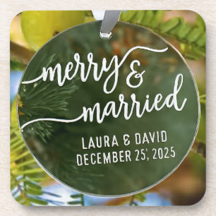 Elegante "Merry & Verheiratet" Weihnachtsschmuck Getränkeuntersetzer