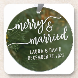 Elegante "Merry & Verheiratet" Weihnachtsschmuck Getränkeuntersetzer