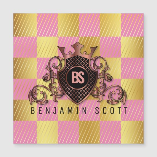 Elegante Messingmonogramm-Magnetkarte Magnetkarte (Vorderseite)