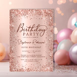 Elegante Metal Rose Gold Glitzer 60. Geburtstag Einladung<br><div class="desc">Moderne elegante Rose Gold Metall und Glitzer 60. Geburtstag Einladungen. Das Design der gürtelmädchenhaften,  handgeschriebenen Kalligraphie-Schrift,  die goldenen Imitate aus Rosa oder Rose,  die mit einem verglasten Glitzer-Rahmen aus metallischem Hintergrund gebürstet sind. Einfach zu personalisieren,  perfekt für jedes Alter.</div>