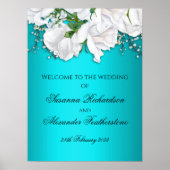 Elegante Metallic Aqua und White Roses Wedding Poster (Vorne)