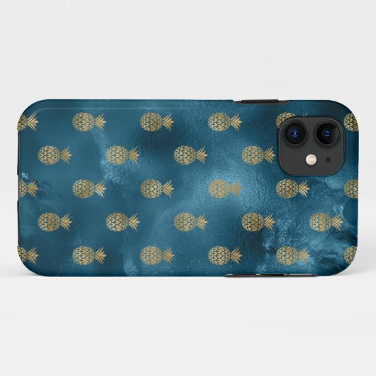 Elegante Metallic Aquamarin Gold Ananas Chic Hübsc Case-Mate iPhone Hülle (Rückseite (Horizontal))