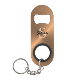 Elegante Metallic Bronze Gold Monogram Mens Mini Flaschenöffner