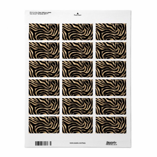 Elegante Metallic Gold Zebra Black Animal Print Adressaufkleber (Vorne)