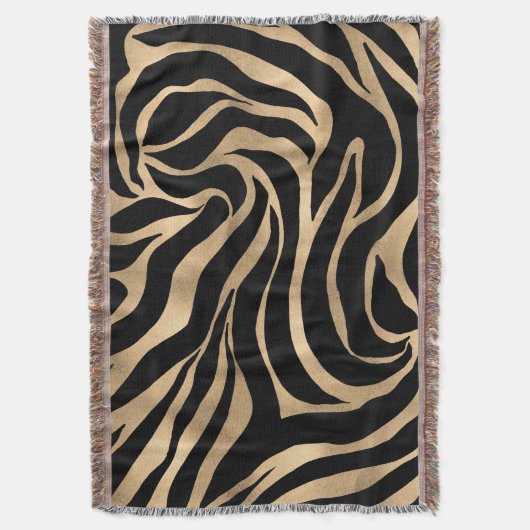 Elegante Metallic Gold Zebra Black Animal Print Decke (Vorderseite Vertikal)