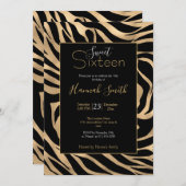 Elegante Metallic Gold Zebra Black Animal Print Einladung (Vorne/Hinten)