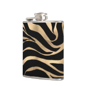 Elegante Metallic Gold Zebra Black Animal Print Flachmann (Links)