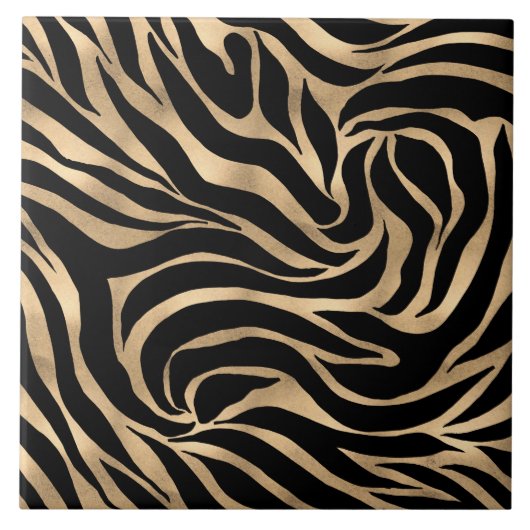 Elegante Metallic Gold Zebra Black Animal Print Fliese (Vorderseite)