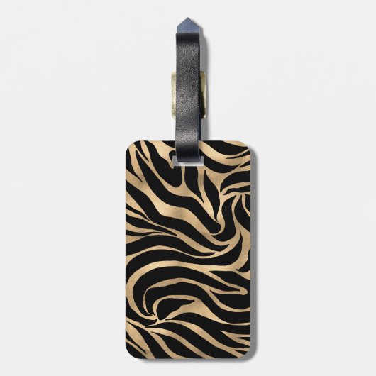 Elegante Metallic Gold Zebra Black Animal Print Gepäckanhänger (Rückseite vertikal)