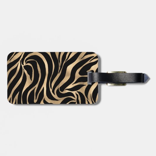 Elegante Metallic Gold Zebra Black Animal Print Gepäckanhänger (Rückseite horizontal)
