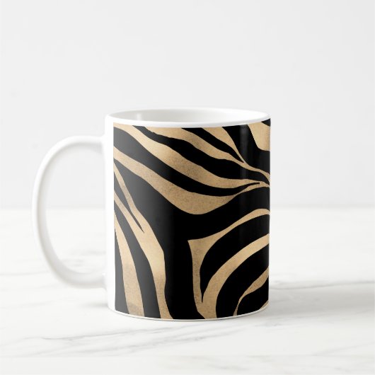Elegante Metallic Gold Zebra Black Animal Print Kaffeetasse (Links)