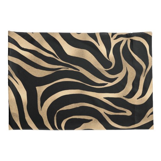 Elegante Metallic Gold Zebra Black Animal Print Kissenbezug (Rückseite-Rechts)
