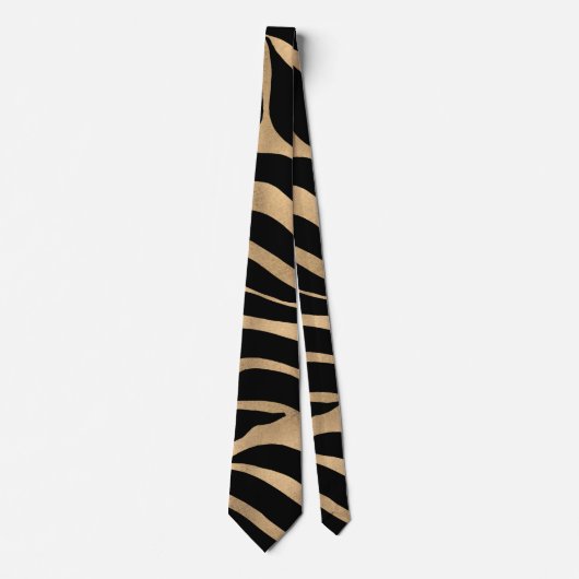 Elegante Metallic Gold Zebra Black Animal Print Krawatte (Vorderseite)