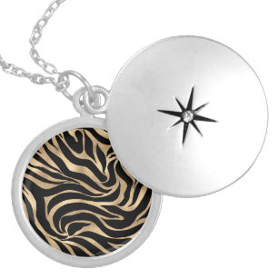 Elegante Metallic Gold Zebra Black Animal Print Medaillon