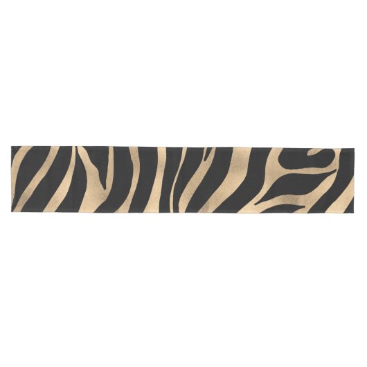 Elegante Metallic Gold Zebra Black Animal Print Mittelgroßer Tischläufer (Horizontal)
