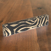 Elegante Metallic Gold Zebra Black Animal Print Namensplakette (Seite)