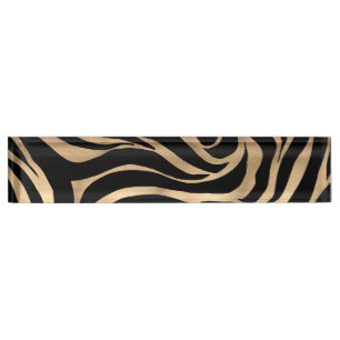 Elegante Metallic Gold Zebra Black Animal Print Namensplakette