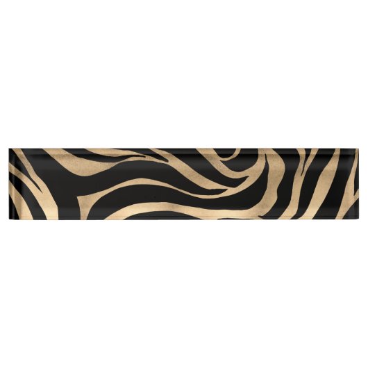 Elegante Metallic Gold Zebra Black Animal Print Namensplakette (Vorderseite)