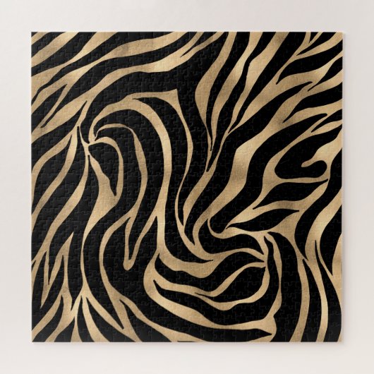 Elegante Metallic Gold Zebra Black Animal Print Puzzle (Horizontal)