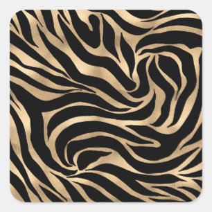 Elegante Metallic Gold Zebra Black Animal Print Quadratischer Aufkleber