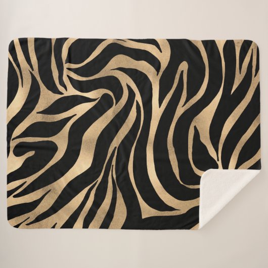 Elegante Metallic Gold Zebra Black Animal Print Sherpadecke (Vorderseite (Horizontal))