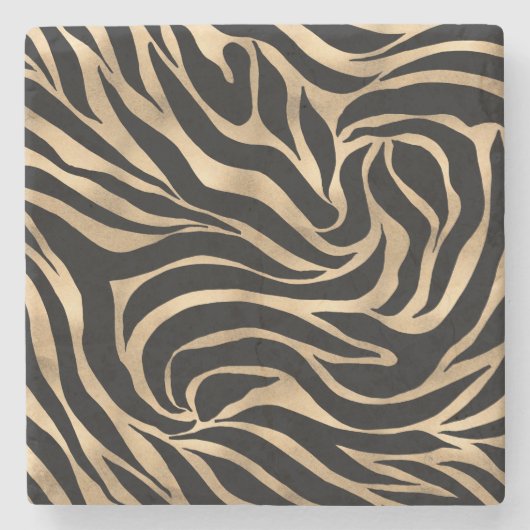 Elegante Metallic Gold Zebra Black Animal Print Steinuntersetzer (Vorderseite)